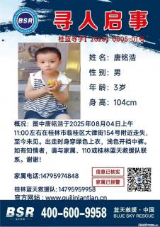 【寻人启事】图中唐铭浩于2025年08月04日上午11:00左右在桂林市临桂区大律街154号附近走失 - 淮北28生活网 huaibei.28life.com